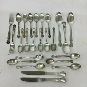 Old Company Plate Silverware Flatware 25 pc Set Dinner Knives Fork Spoon Vintage